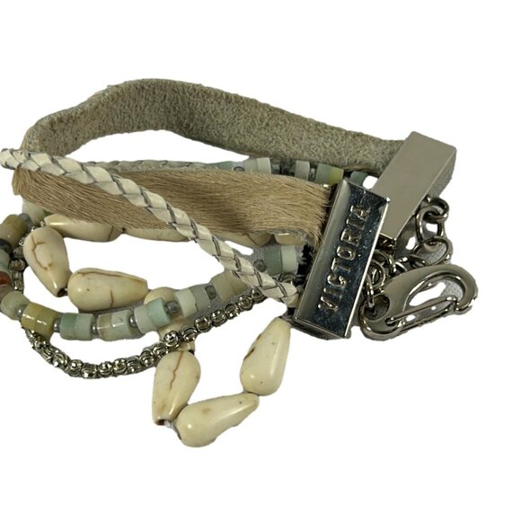 Victoria Emerson Boho Cuff Bracelet Shells Silver Tone Multistrand Layered Boho - Picture 11 of 11